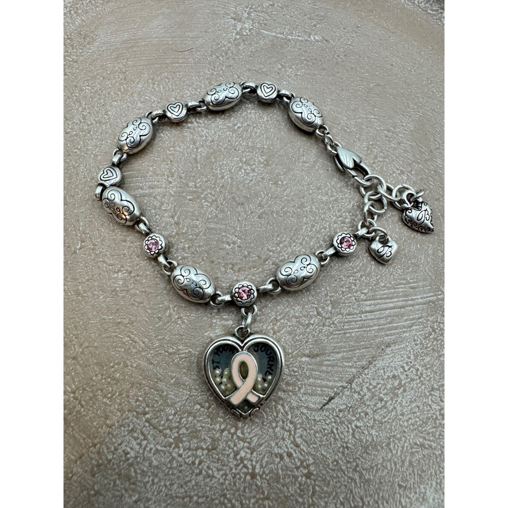 Brighton Breast Cancer Awareness Trust Your Journey Heart Ribbon Charm Bracelet